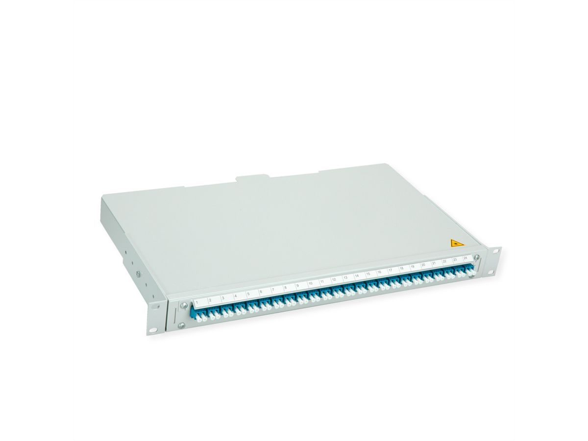 TELEGÄRTNER BASIS V Panneau fibre optique avec coupleurs & Pigtails , 24x LC Duplex, bleu, OS2 PC