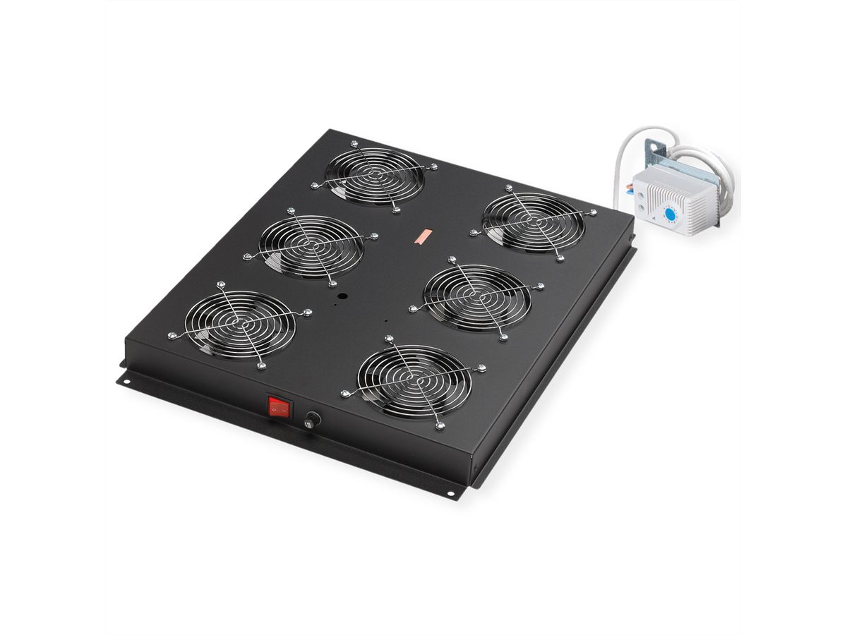 ROLINE 19" Unité de ventilation de toit, 6 ventilateurs, Thermostat pour baie serveur, noire