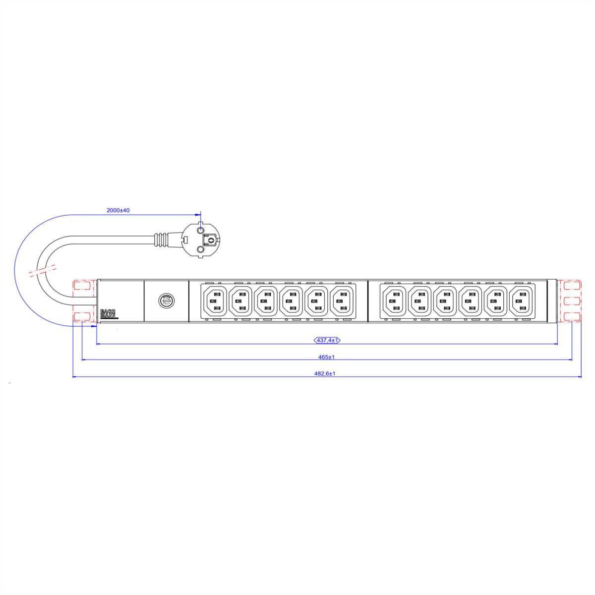 BACHMANN 19" 1U 12xC13 2,0m CEE7/7