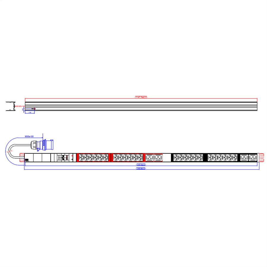BACHMANN IT PDU ALU 1U 20xC13 4xC19 2xLS CEE 32A bleu