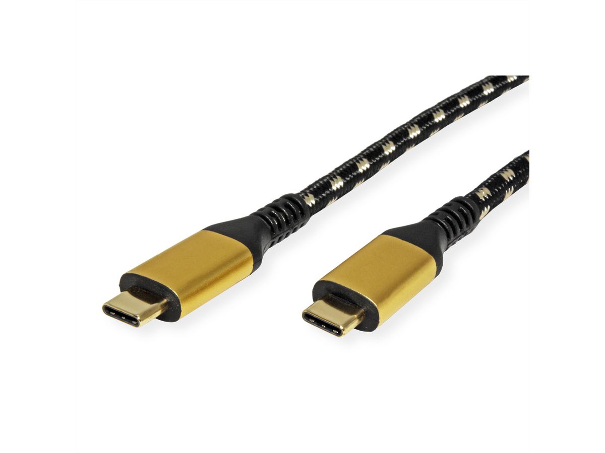 ROLINE GOLD Câble USB4 Gen3x2, C–C, M/M, 40Gbit/s, 100W, noir / or, 2 m