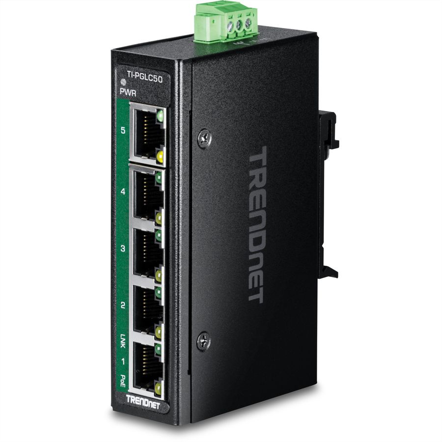TRENDnet  TI-PGLC50 Mini switch Rail DIN PoE+ Gigabit industriel à 5 ports