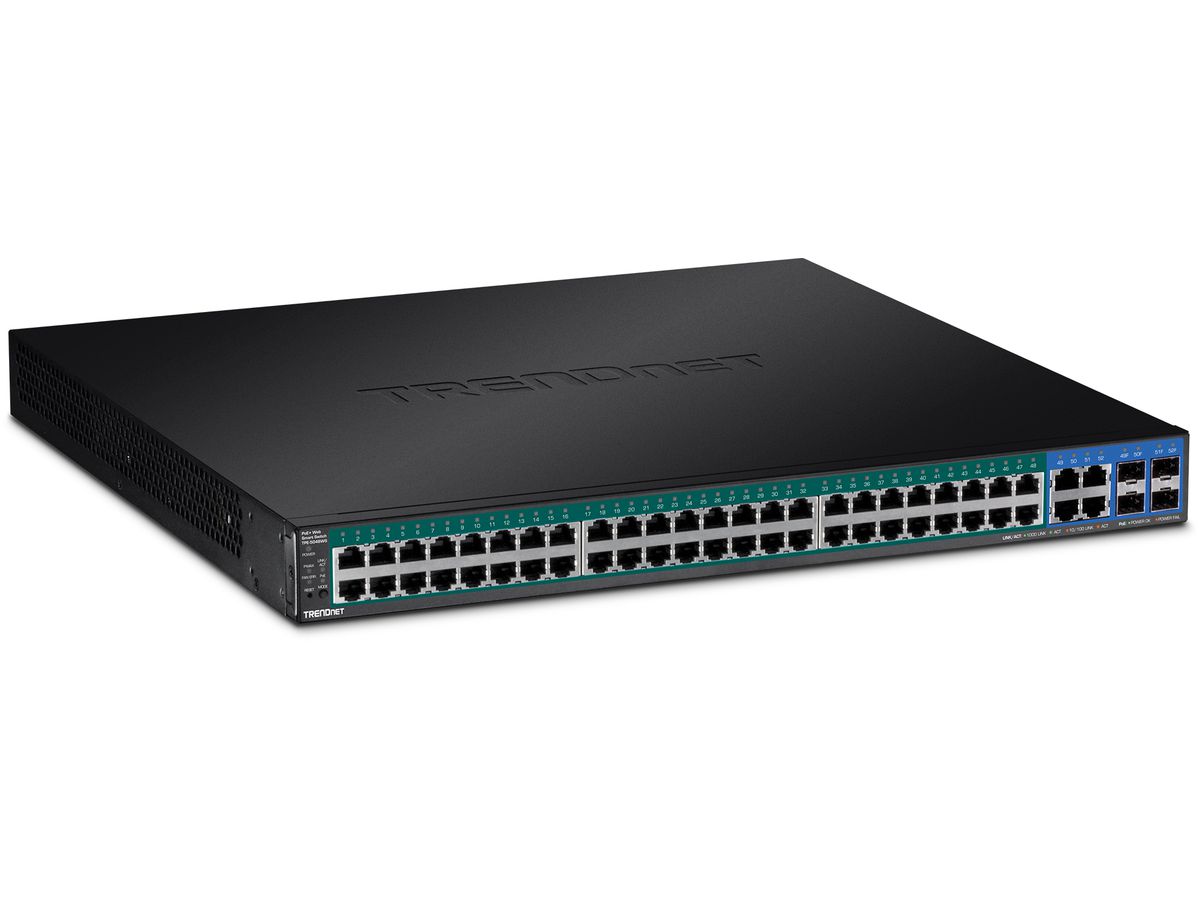 Trendnet TPE-5048WS commutateur réseau Géré Gigabit Ethernet (10/100/1000) Noir 1U Connexion Ethernet, supportant l'alimentation via ce port (PoE)