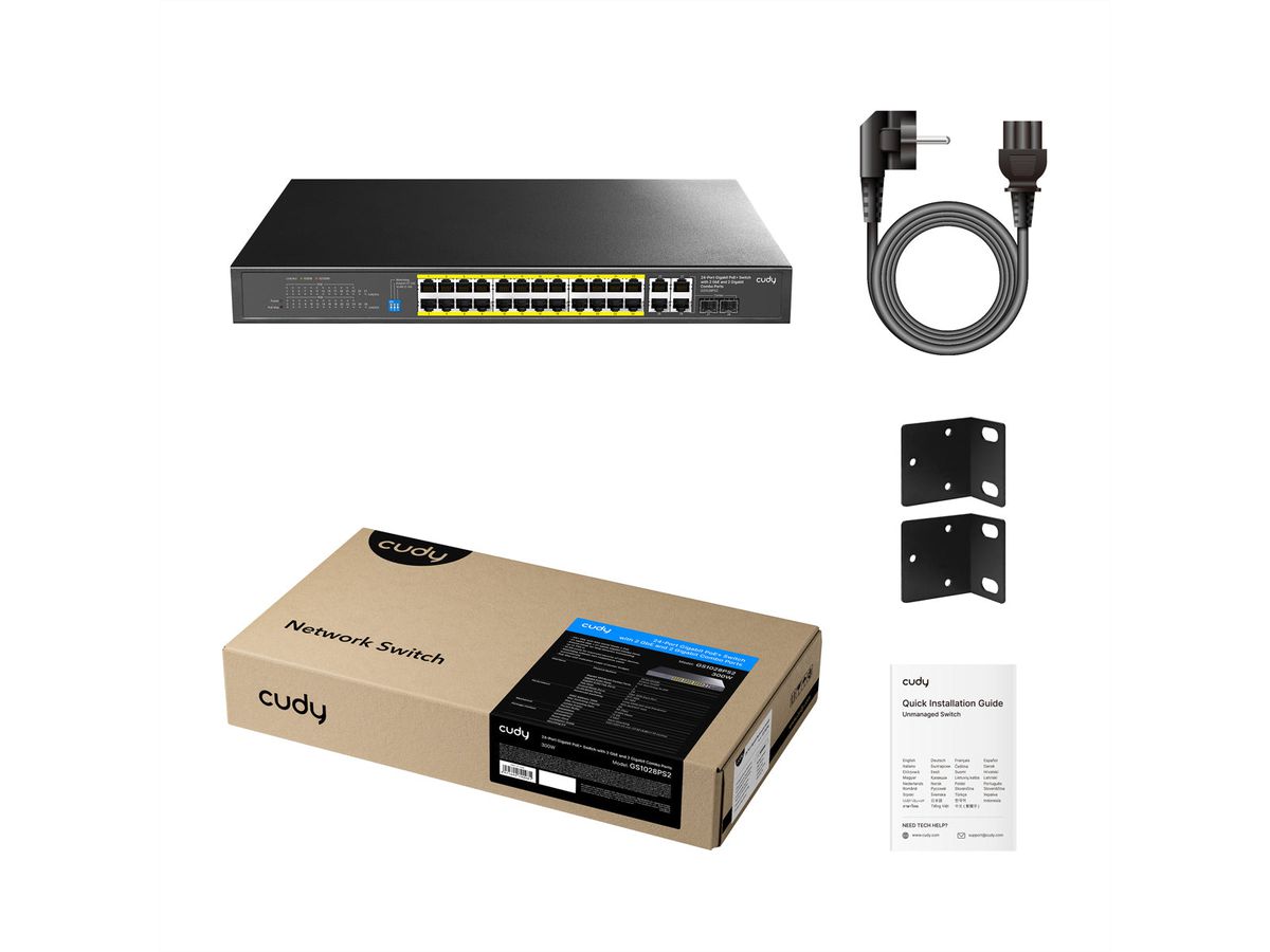CUDY GS1018PS2 Switch 16 ports Gigabit PoE+, 2x RJ45 Uplink, 2x SFP, 200W
