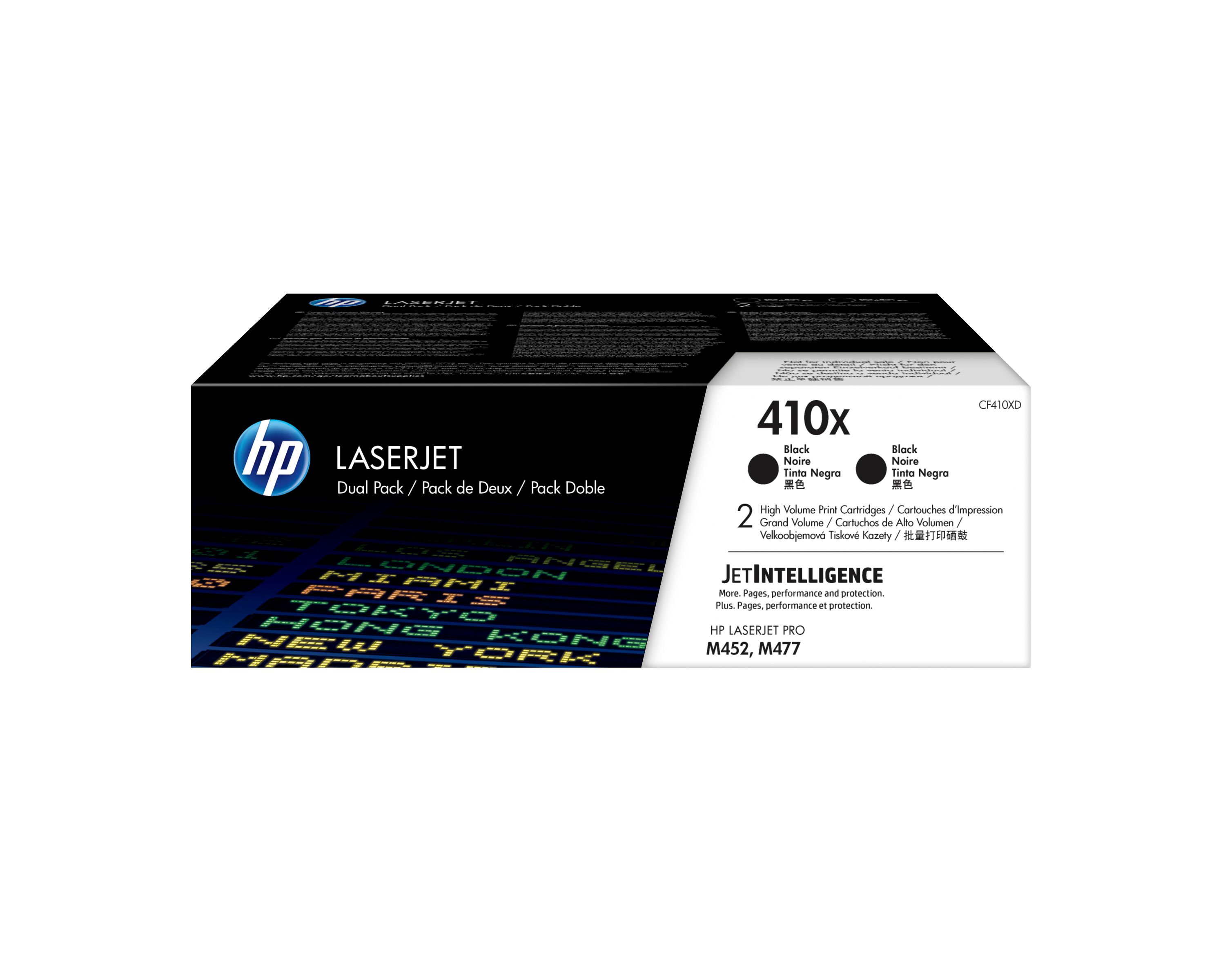 HP 410X LaserJet, lot de 2 cartouches de toner grande capacité authentiques, noir