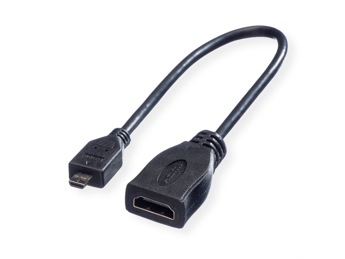 ROLINE Câble HDMI High Speed avec Ethernet, HDMI F - Micro HDMI M, 0,22 m