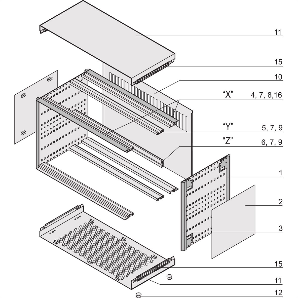 SCHROFF RatiopacPRO, Mallette complète, de bureau, blindée, face avant, 6 U, 84 HP, 435 mm
