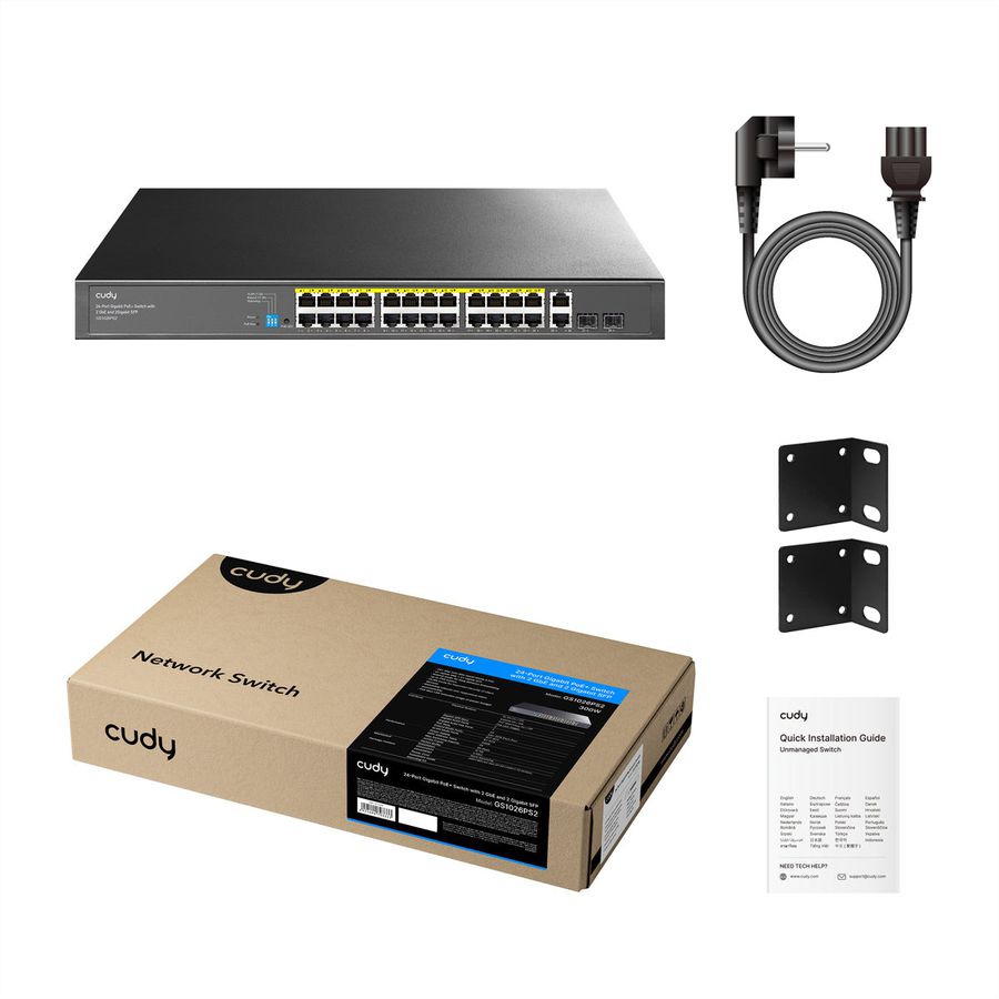 CUDY GS1026PS2 Switch 24 ports Gigabit PoE+ avec 2 RJ45 Uplink et 2 SFP 300W