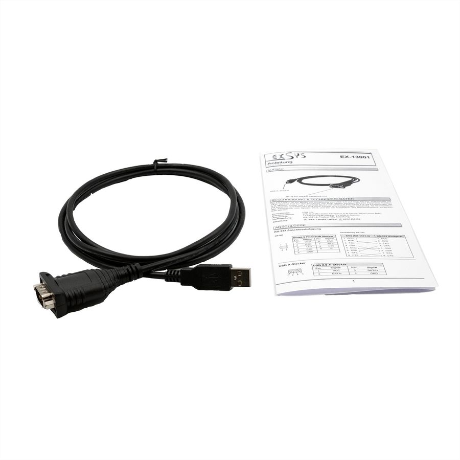 EXSYS EX-13001 Câble USB 2.0 vers 1 x série RS-232 avec connecteur 9 broches FTDI Chip-Set