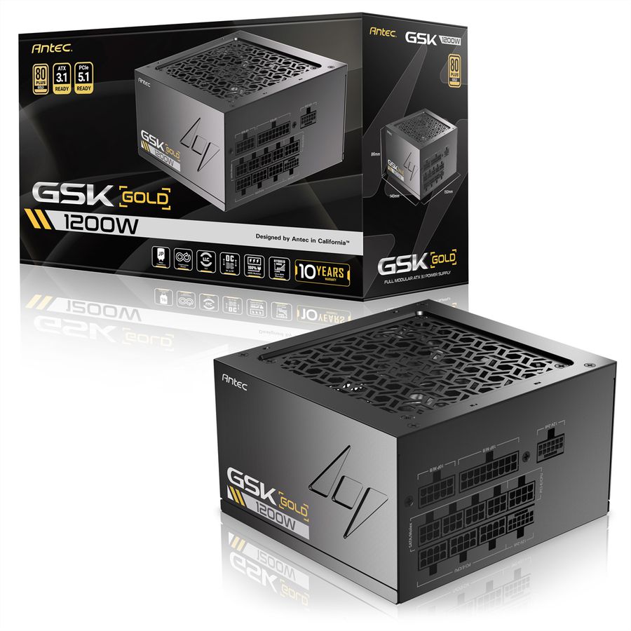 ANTEC GSK 1200 ATX3.1 Bloc d'alimentation 1200 W entièrement modulaire, certifié 80 PLUS Gold , noir