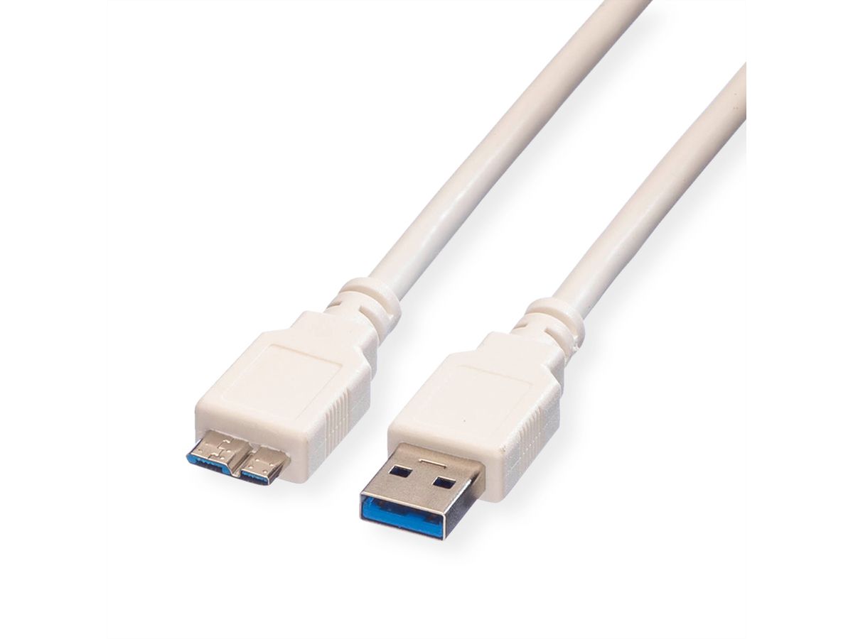 VALUE Câble USB 3.2 Gen 1, A M - Micro B M, blanc, 3 m