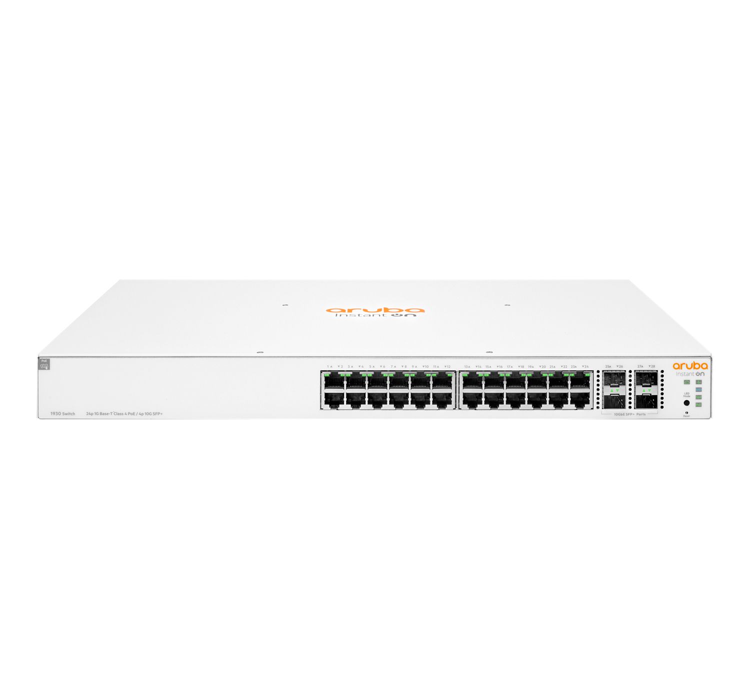 HPE Aruba Networking Aruba Instant On 1930 24G Class4 PoE 4SFP/SFP+ 370W Géré L2+ Gigabit Ethernet (10/100/1000) Connexion Ethernet, supportant l'alimentation via ce port (PoE) 1U Blanc