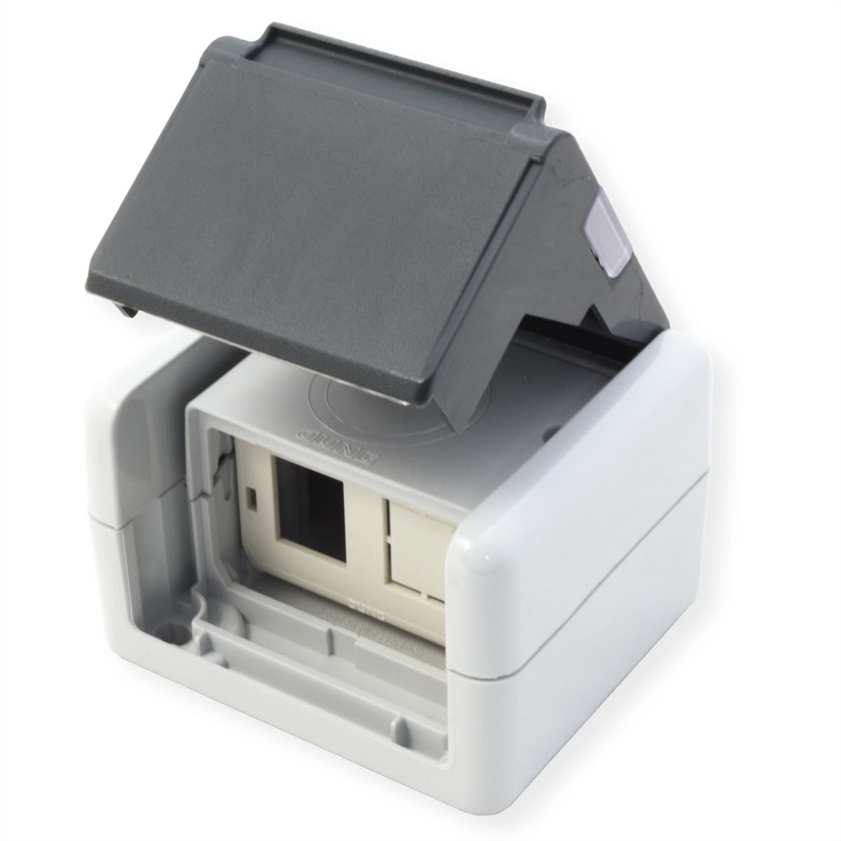 TELEGÄRTNER Boîtier IP44, 75x86x58, gris, avec insert de montage pour module 2xAMJ