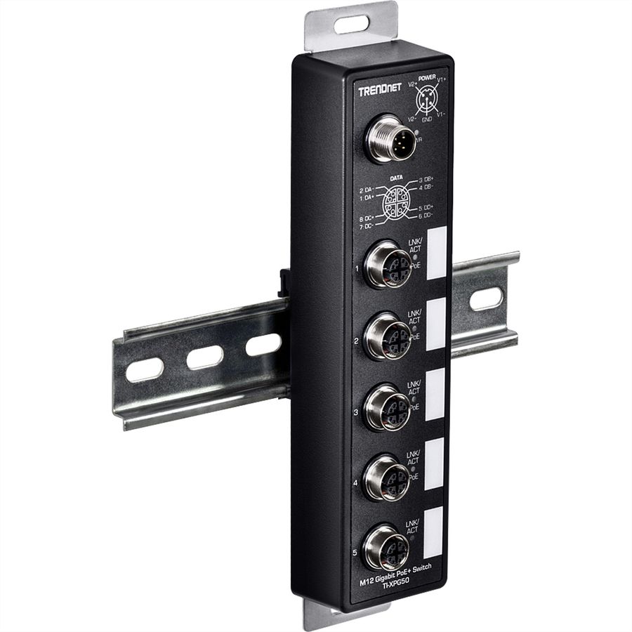 TRENDnet TI-XPG50 Switch ferroviaire industriel, EN50155 M12 Gigabit PoE+ à 5 ports