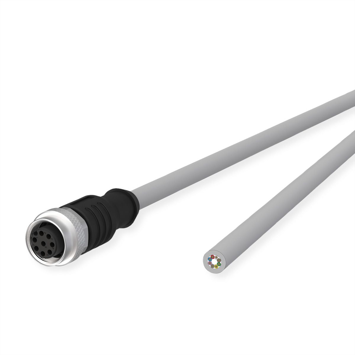 METZ CONNECT Câble de capteur/actionneur M12, codage A, M12 connecteur femelle droit - extrémité ouverte, gris, 2 m