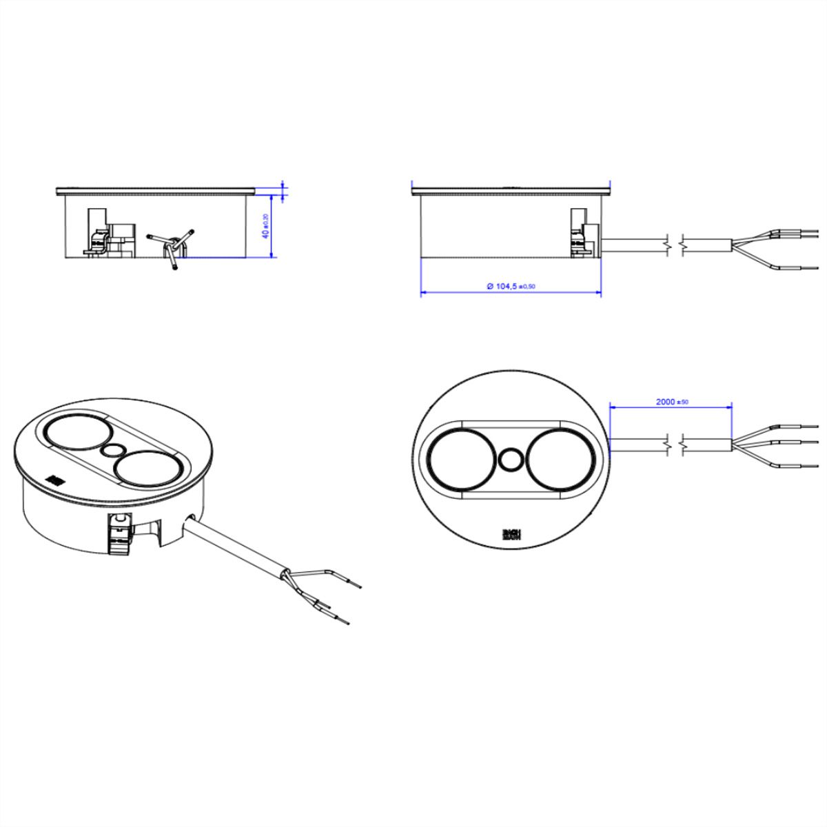BACHMANN TWIST2 2xUTE 2,0m AEH RAL9005 30GE rond, Mess.p.Ph. 3G2,5 CEE16A Lan Commutation p.D.