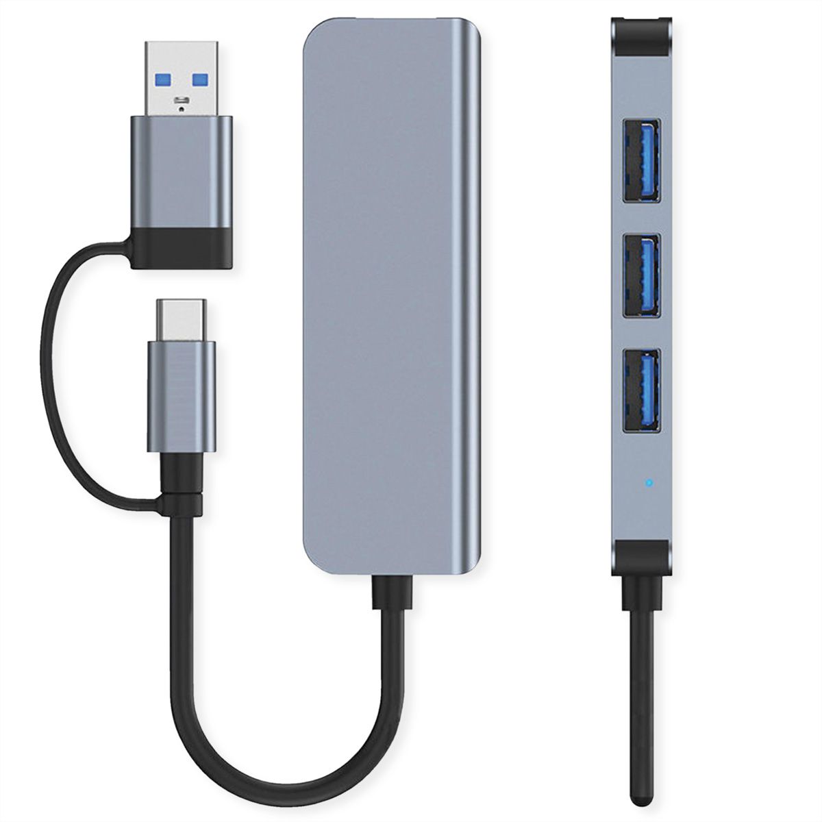 VALUE Hub métallique 4 ports type A, (1x USB 3.2Gen1 + 3x USB 2.0), câble de raccordement type A+C