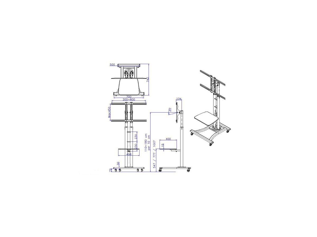 VALUE Support LCD/TV sur roues, jusqu'à 50kg (27" - 60"), argent