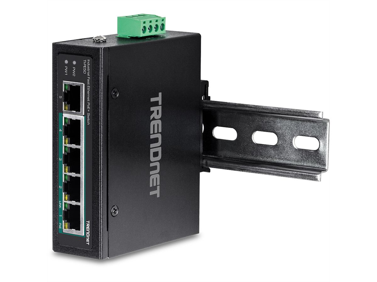 TRENDnet TI-PE50 Switch Rail DIN Fast Ethernet PoE+ industriel à 5 ports