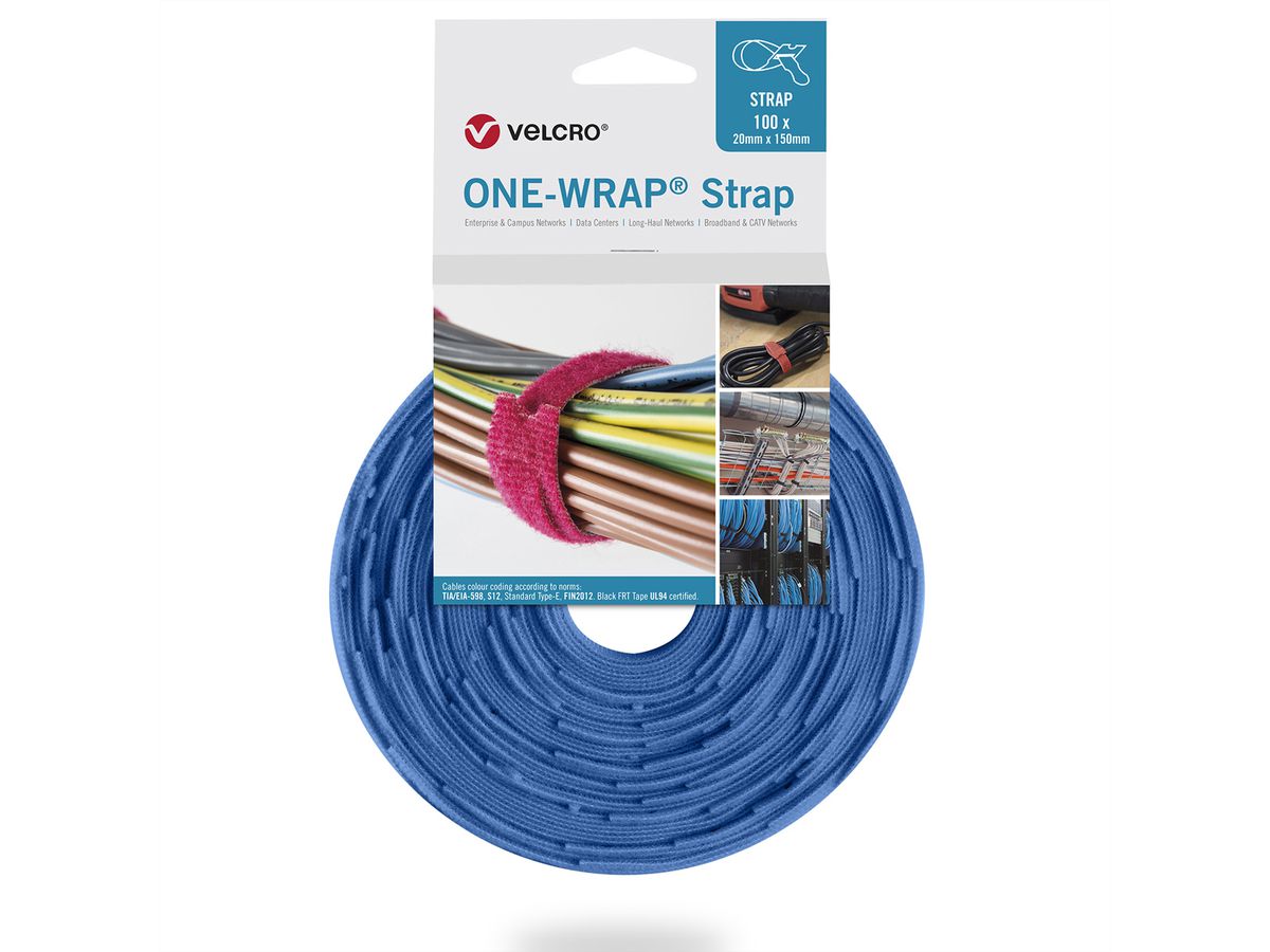 VELCRO® One Wrap® Strap 20mm x 150mm, 100 pièces, bleu