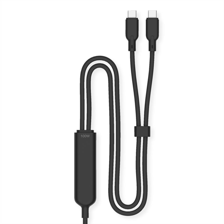 VALUE Câble de chargement USB2.0 en Y, Type C vers 2x C, M/M, max. 100W, noir, 1,8 m