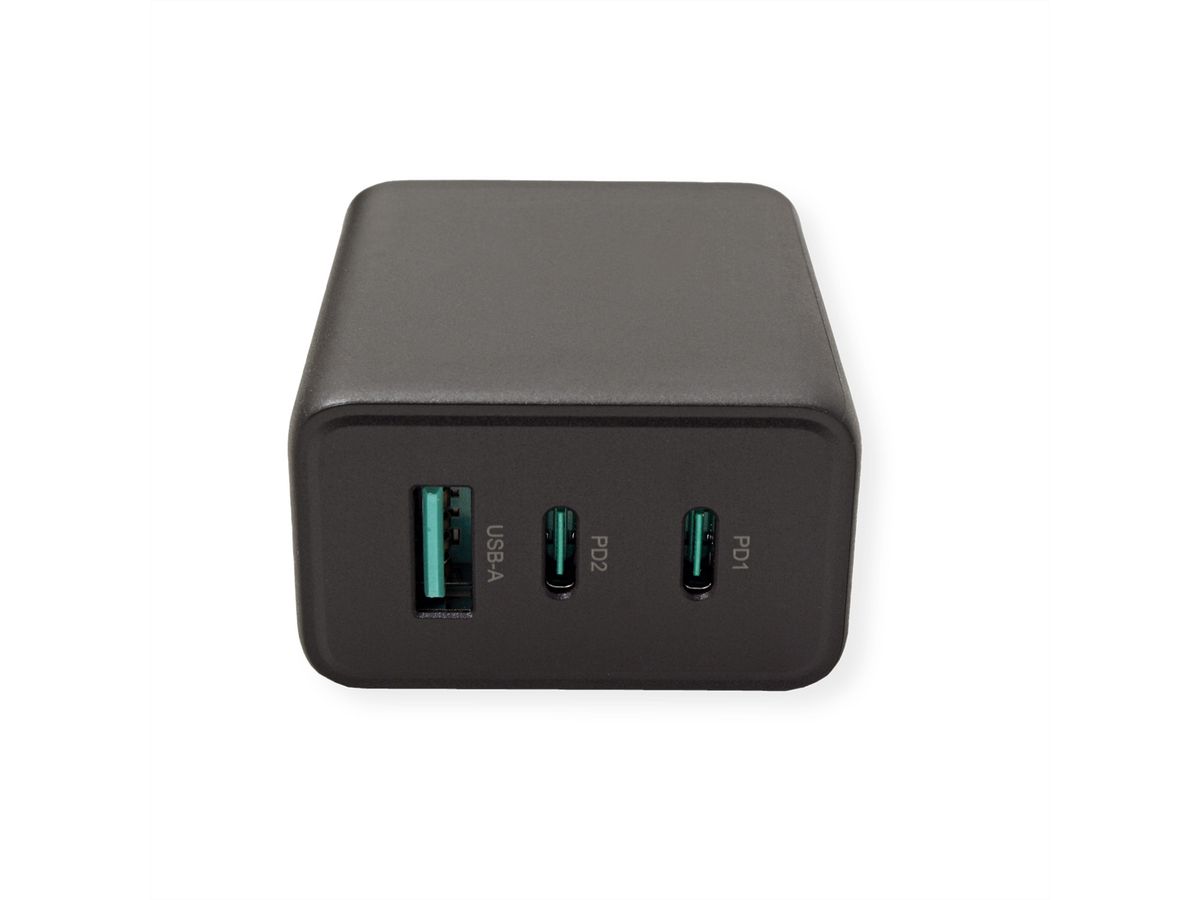 VALUE Chargeur USB, 3 ports, (2x C+ 1x A), 65W, technologie GaN