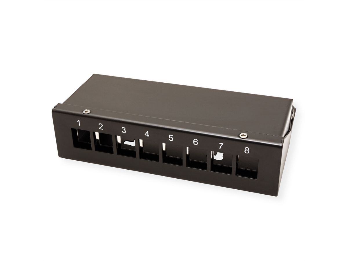 Panneau de brassage pour Keystones, 8 ports, noir