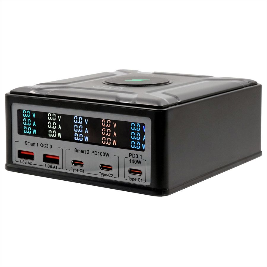 EXSYS EX-1107 Chargeur multiports High Power, QI 15W et USB-C PD à max. 260W
