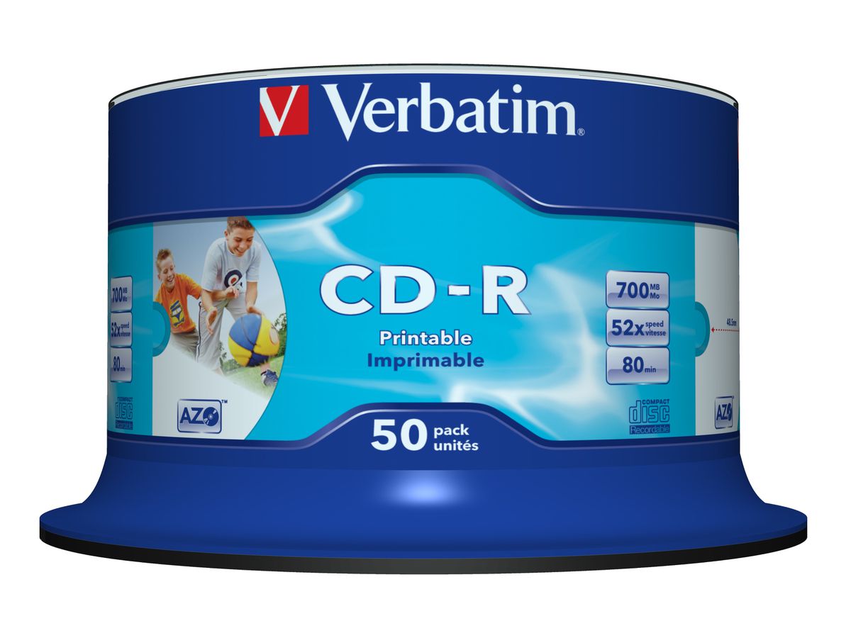 Verbatim CD-R AZO Wide Inkjet Printable no ID 700 Mo 50 pièce(s)