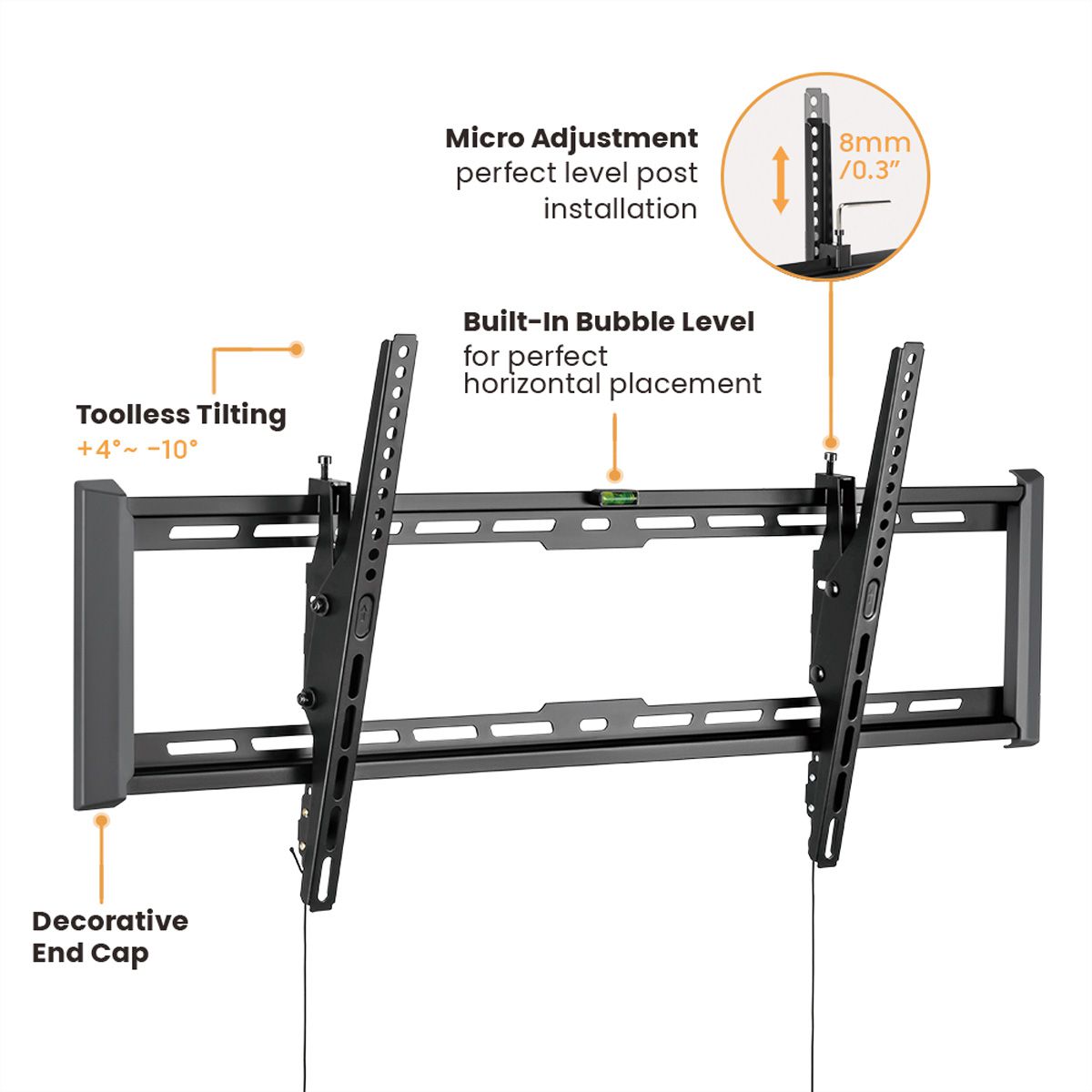 VALUE Support mural TV, distance murale de 47 mm, inclinable, <228,6cm/90", <75kg