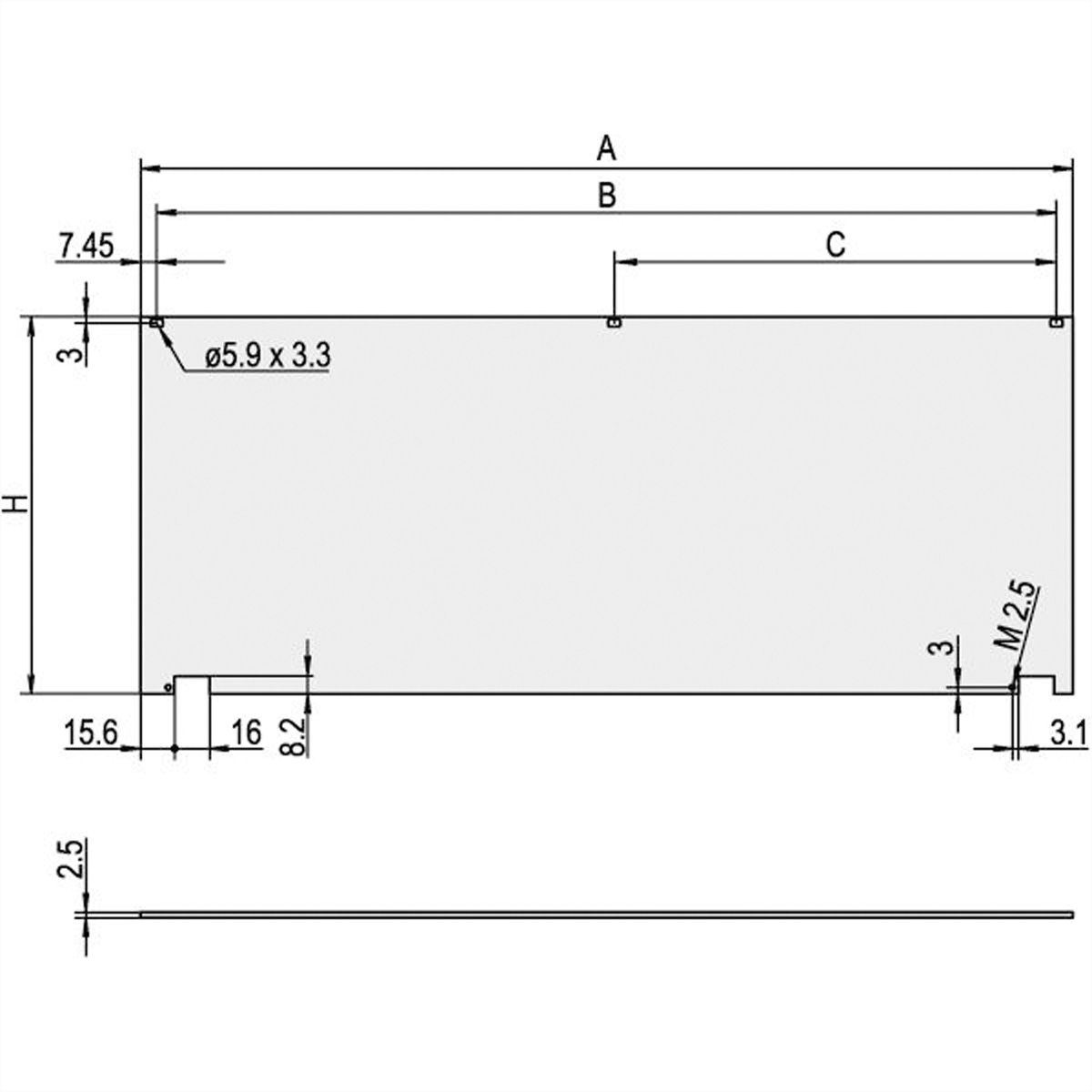 SCHROFF Kit de face avant, blindée, avec charnières en bas, 3 U, 42 HP, 2,5 mm, alu, anodisé avant, conducteur arrière