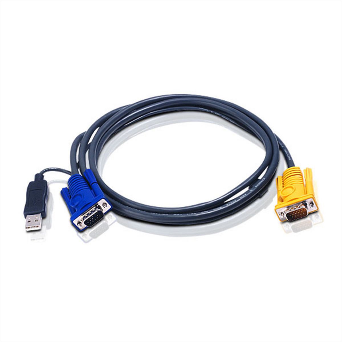 ATEN 2L-5202UP Câble KVM VGA USB (avec convertisseur PS/2-USB intégré), noir, 1,8 m