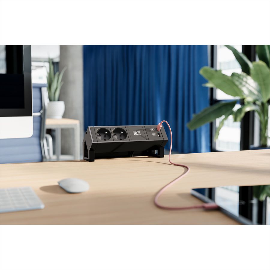BACHMANN DESK 2 Bloc multiprise 2x UTE, 1x USB A&C 22W, noir, 0,2 m