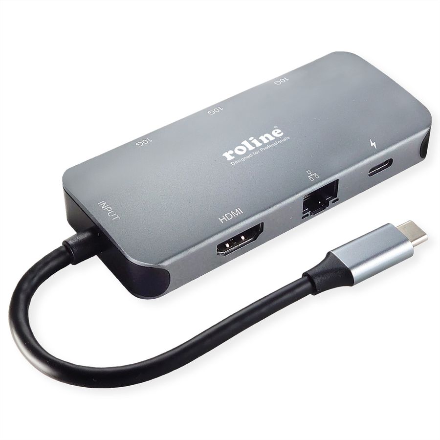 ROLINE Station d'accueil USB-C, HDMI 4K, USB-A, USB-C, PD, LAN