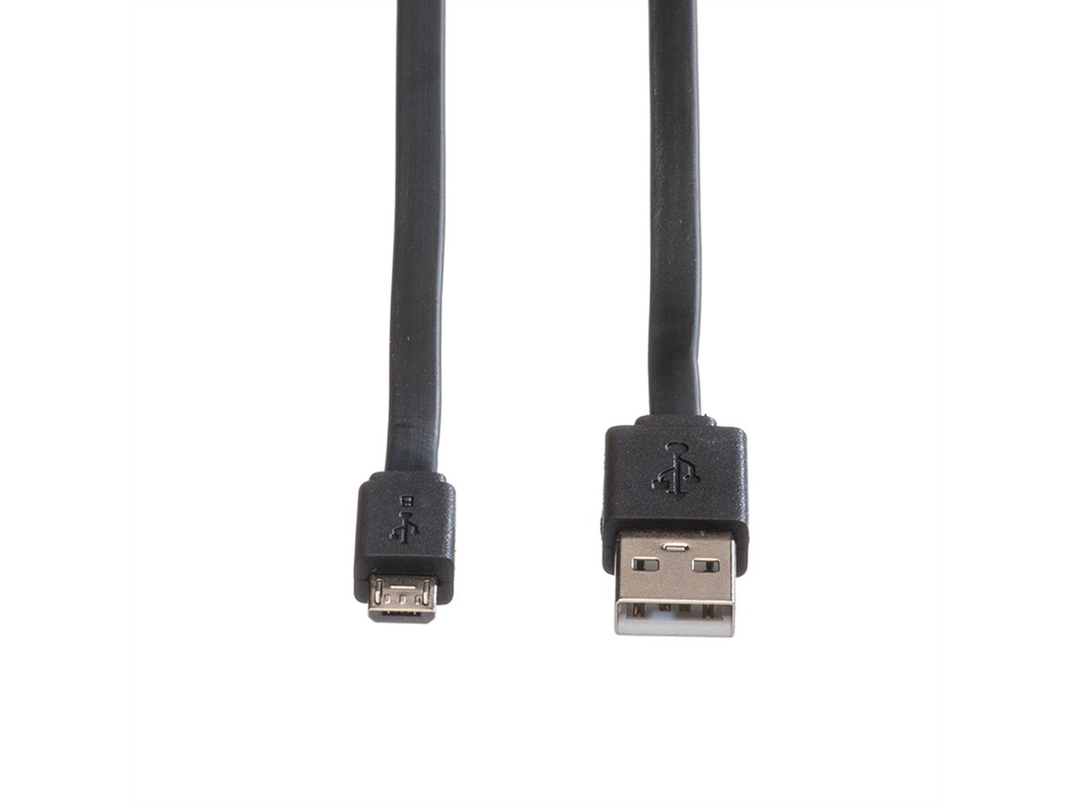 ROLINE Câble USB 2.0, USB A mâle - Micro USB B mâle, noir, 1 m