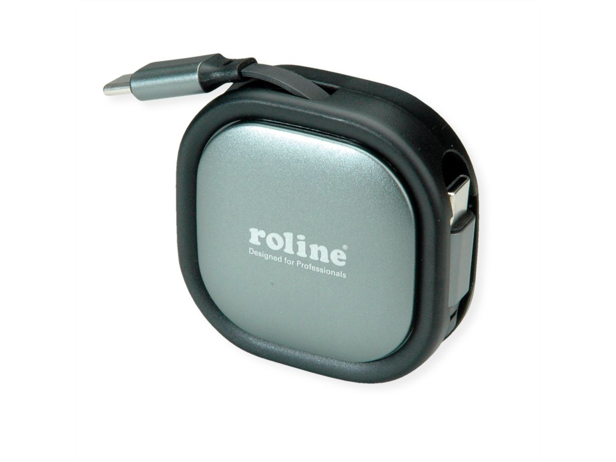 ROLINE Câble rétractable USB 2.0, 60W, C-C, M/M, noir, 1,2 m