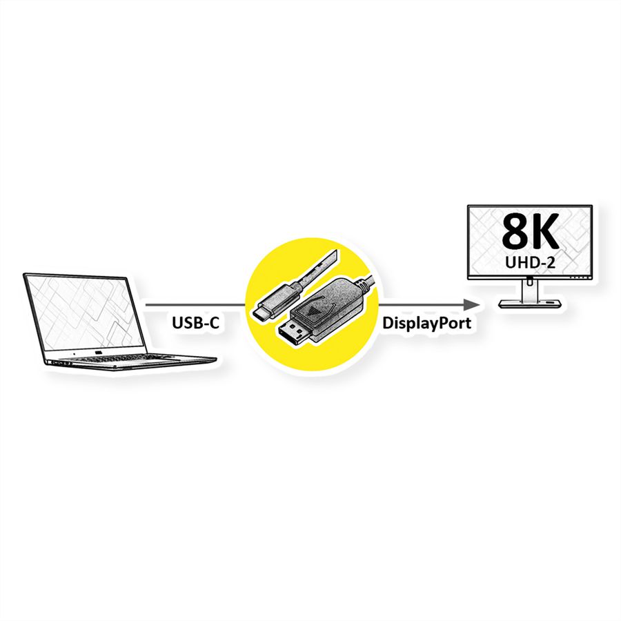 ROLINE Câble adaptateur type C - DisplayPort, v1.4, M/M, 1 m