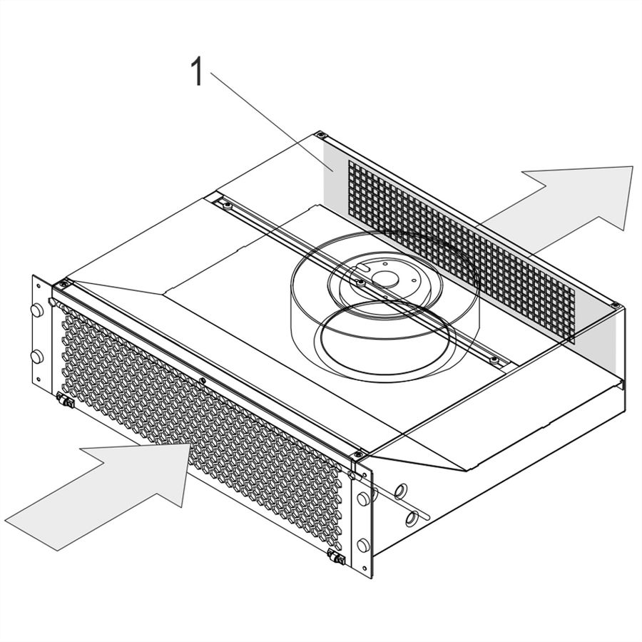 Plaque déflectrice d'air SCHROFF pour ventilateur de poussée 19", 3 U, raccord de tuyau arrière supérieur