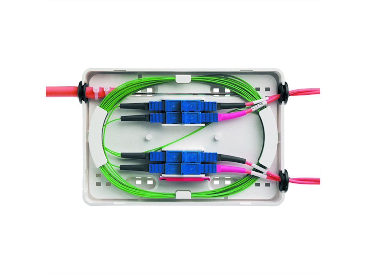TELEGÄRTNER Micro boîtier d'épissure FO, avec plaque d'adaptation, protection d'épissure, accessoires