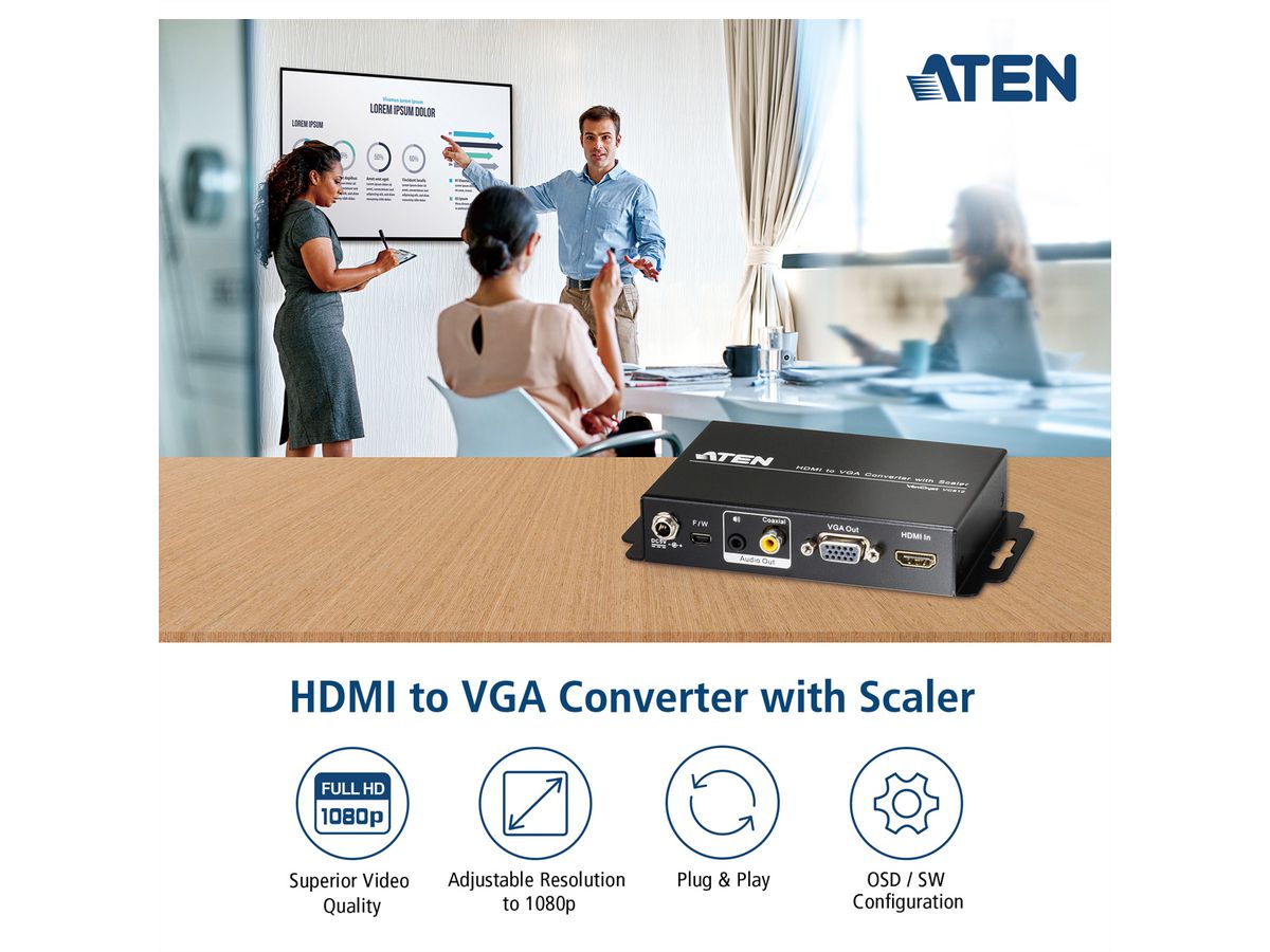ATEN VC812 Convertisseur HDMI-VGA avec convertisseur de format d'image