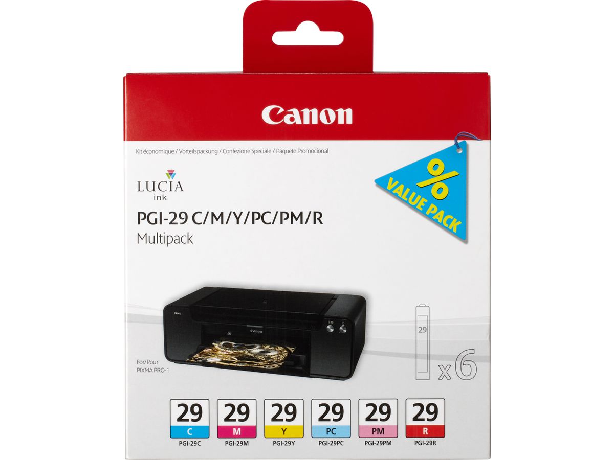 Canon Multipack de 6 cartouches d'encre PGI-29 C/M/Y/PC/PM/R