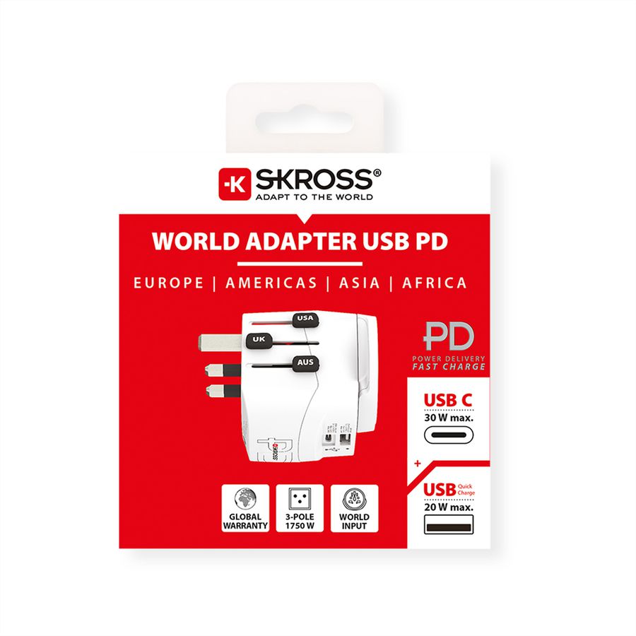 SKROSS Adaptateur de voyage PRO Light USB A/C 30PD World, monde