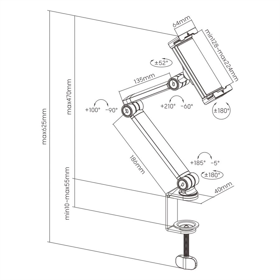 VALUE Support universel pour tablette, fixation par pince