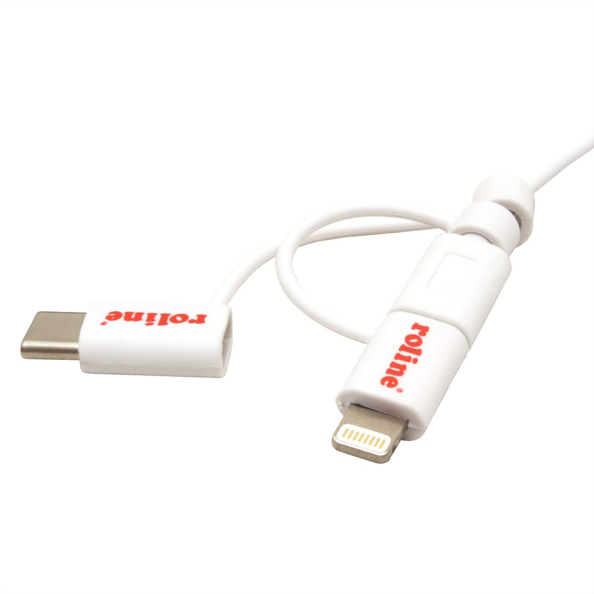 ROLINE Câble de charge et synchronisation, 8 Pin/USB MicroB / Type C pour Apple et Android, blanc, 1 m