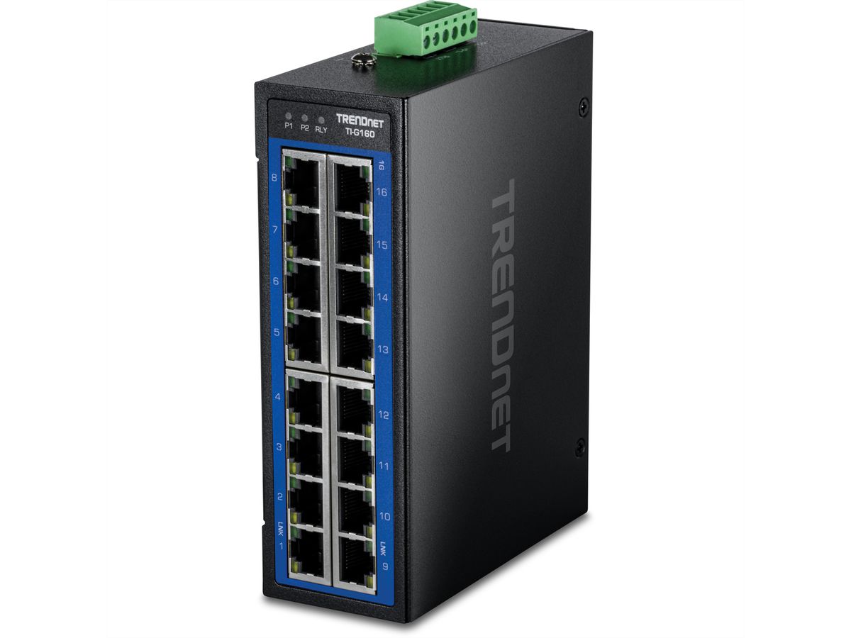 TRENDnet TI-G160 Switch Gigabit Industriel à 16 Ports, pour Rail DIN
