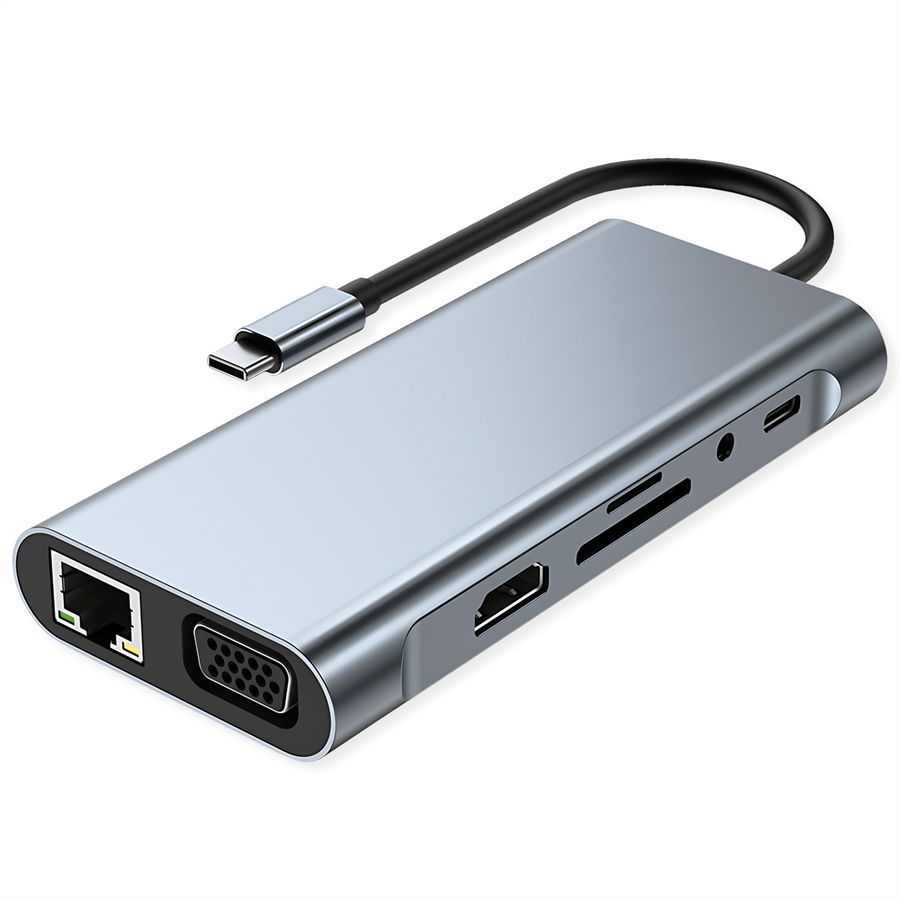 VALUE Station d'accueil USB type C, HDMI 4K60, VGA, 1x Gigabit Ethernet, 2x USB A + type C PD, 1x SD/microSD, 1x audio