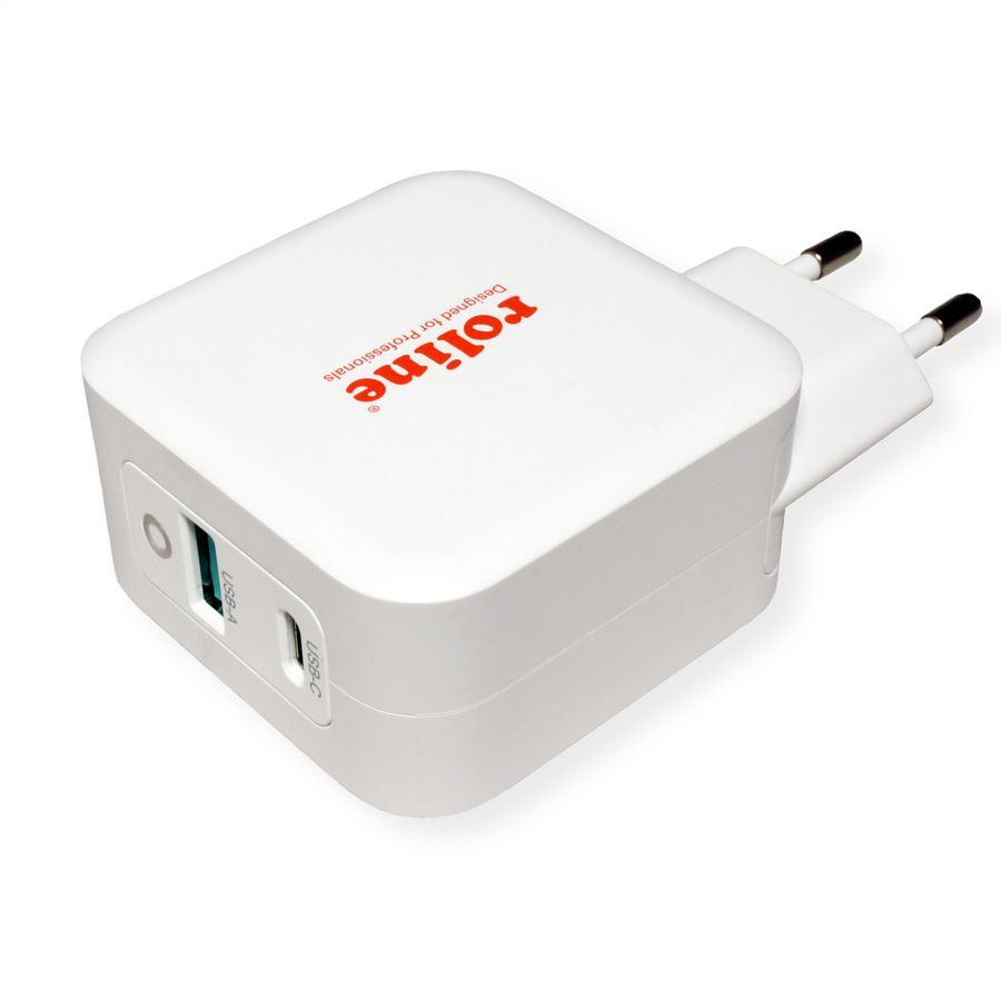 ROLINE Chargeur USB avec prise Euro, 2 ports, 1x QC3.0 + 1x C (PD), 65W