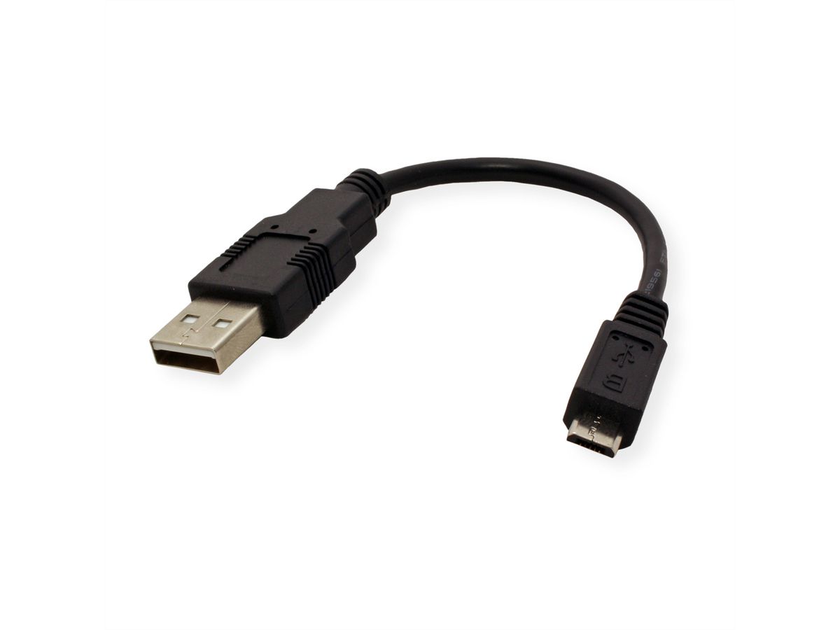 ROLINE Câble USB 2.0, USB A mâle - Micro USB B mâle, noir, 0,8 m