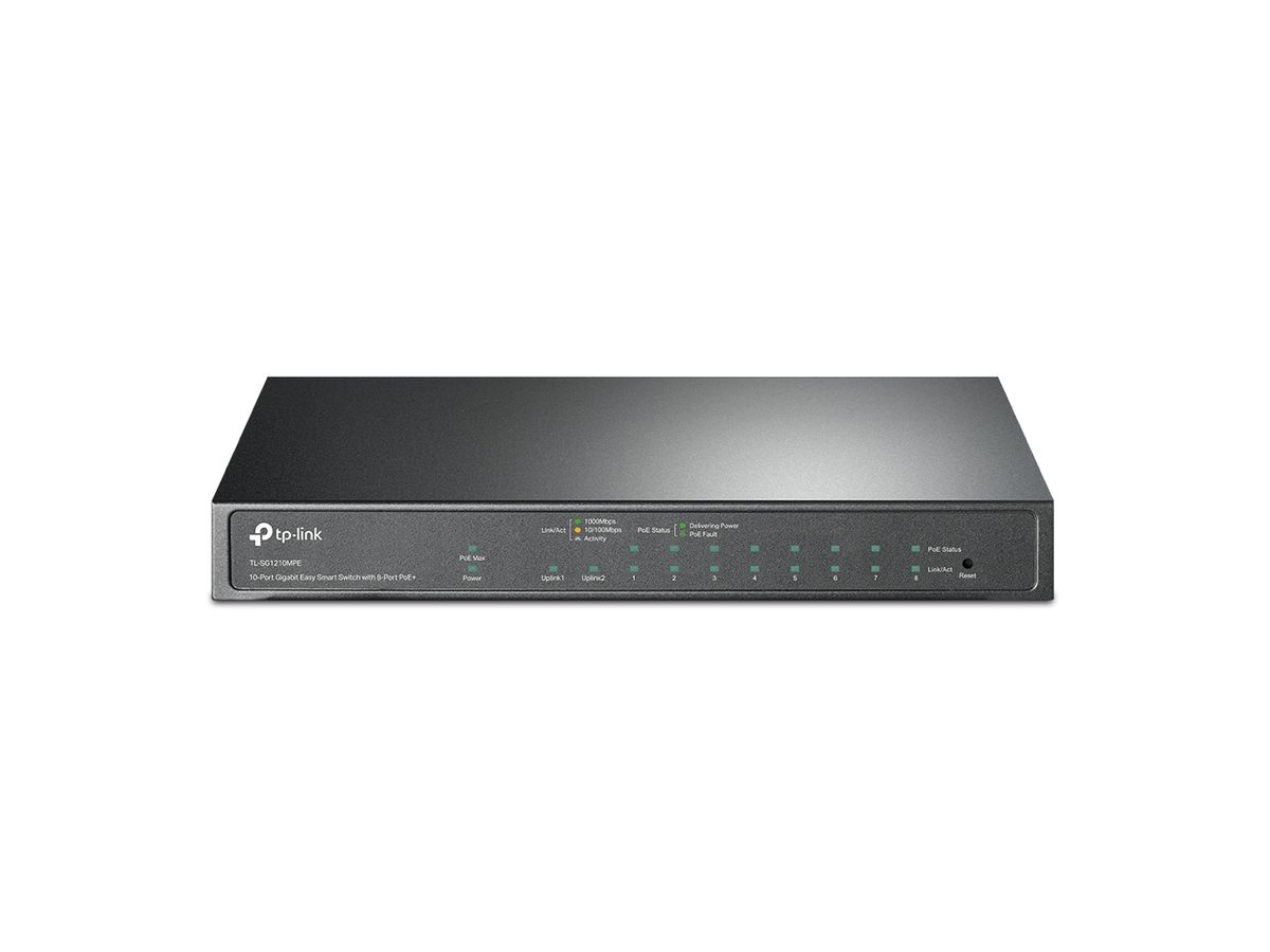 TP-Link TL-SG1210MPE commutateur réseau Géré L2 Gigabit Ethernet (10/100/1000) Connexion Ethernet, supportant l'alimentation via ce port (PoE) Noir
