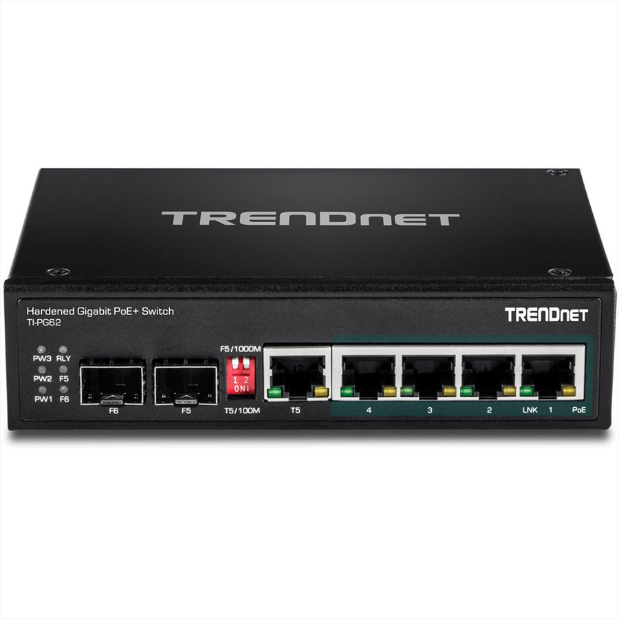TRENDnet TI-PG62 Switch industriel 6 ports Gigabit PoE+ rail DIN